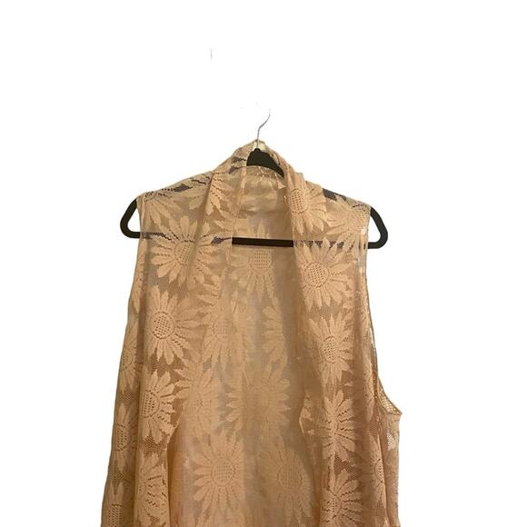 Mesh Floral Long Vest Sz M/L Fringe Hem Duster Boho Western Cowgirl Festival - Picture 6 of 7